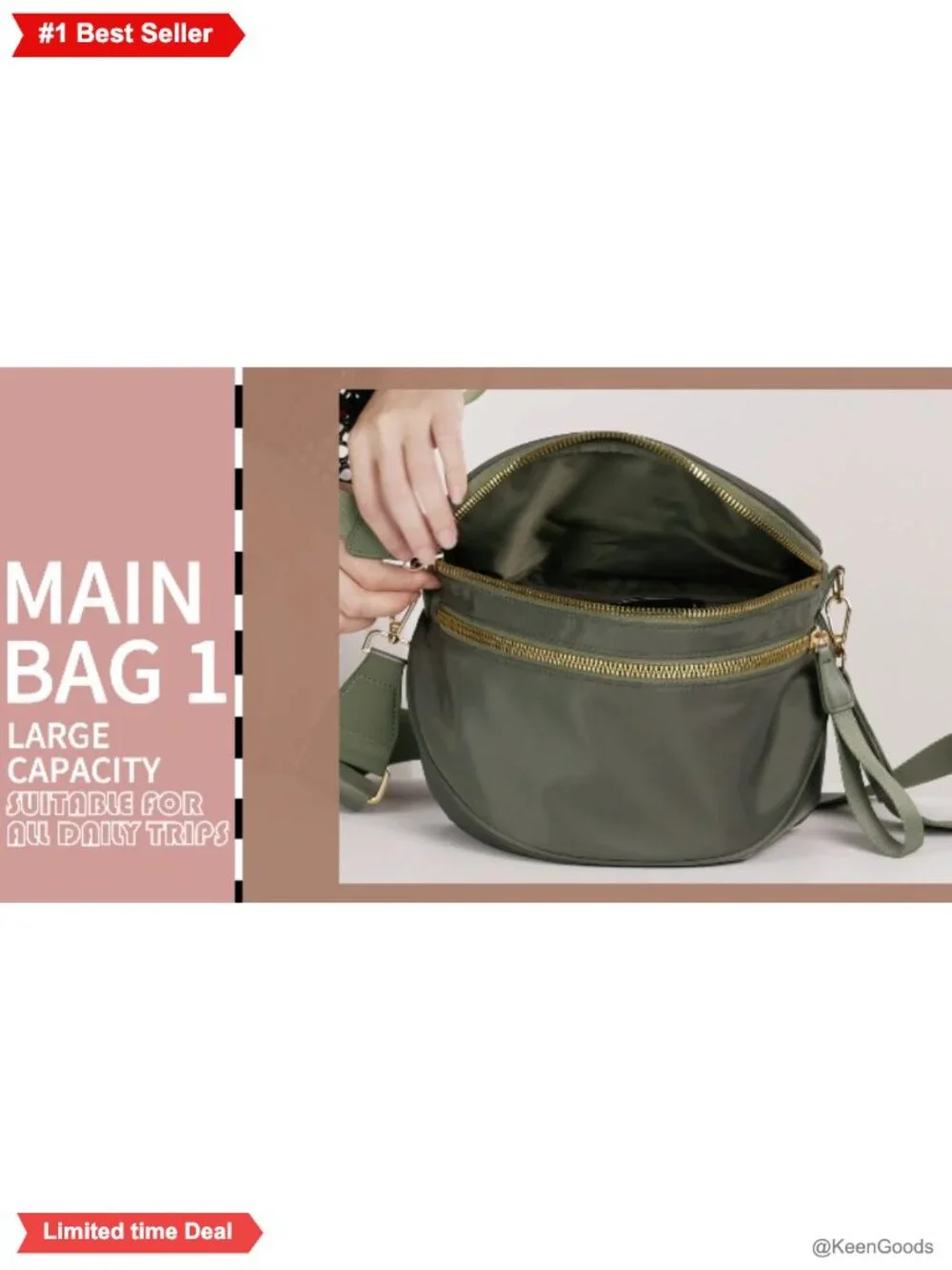 ONLYSIEM Nylon Crossbody Bag Spacious Fanny Pack Water Resistant Travel Sling